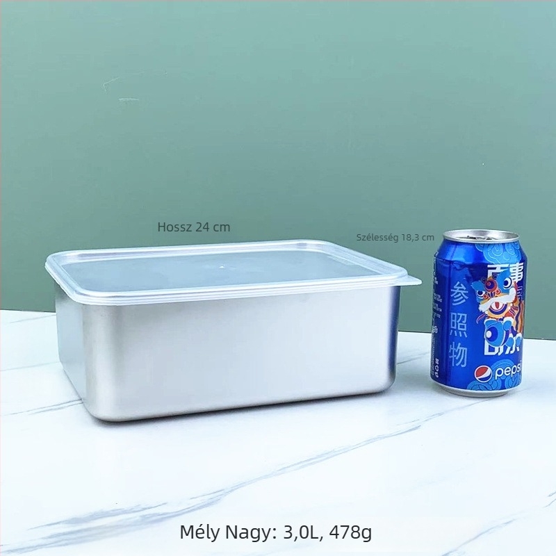 201-es rozsdamentes acélból készült élelmiszer-tároló doboz, téglalap alakú, 800–1000 ml, hűtő/fagyasztóhoz, zárt, kereskedelmi felhasználás