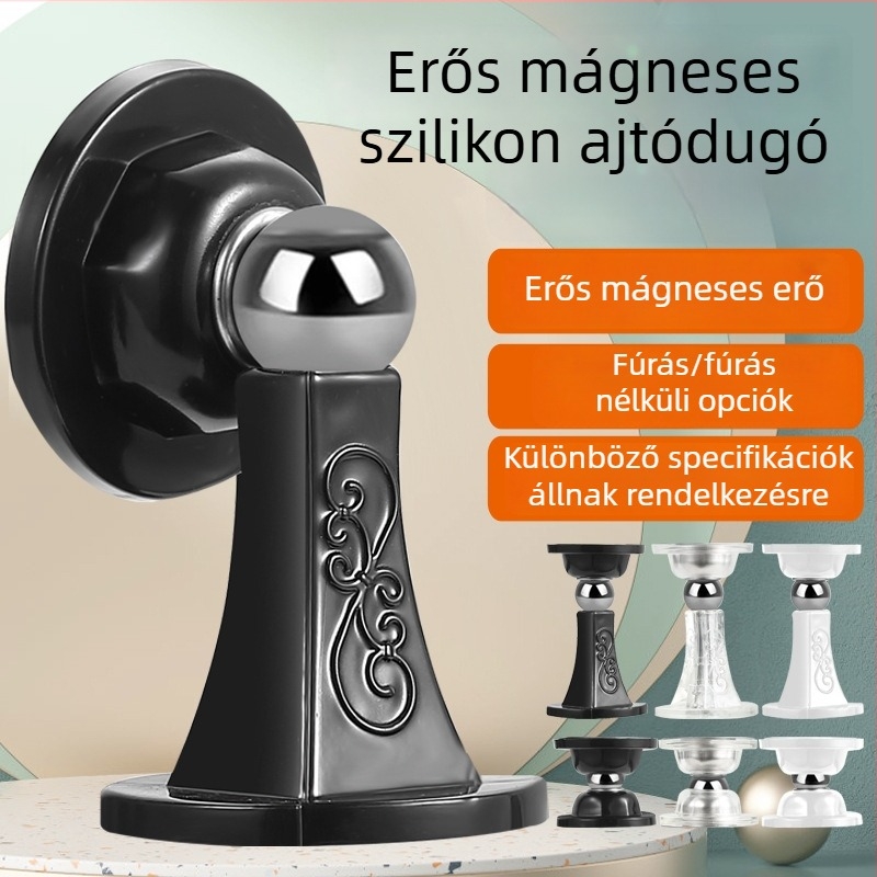Szilikon ajtóstop fúrás nélküli, erős mágnessel, halk záródás