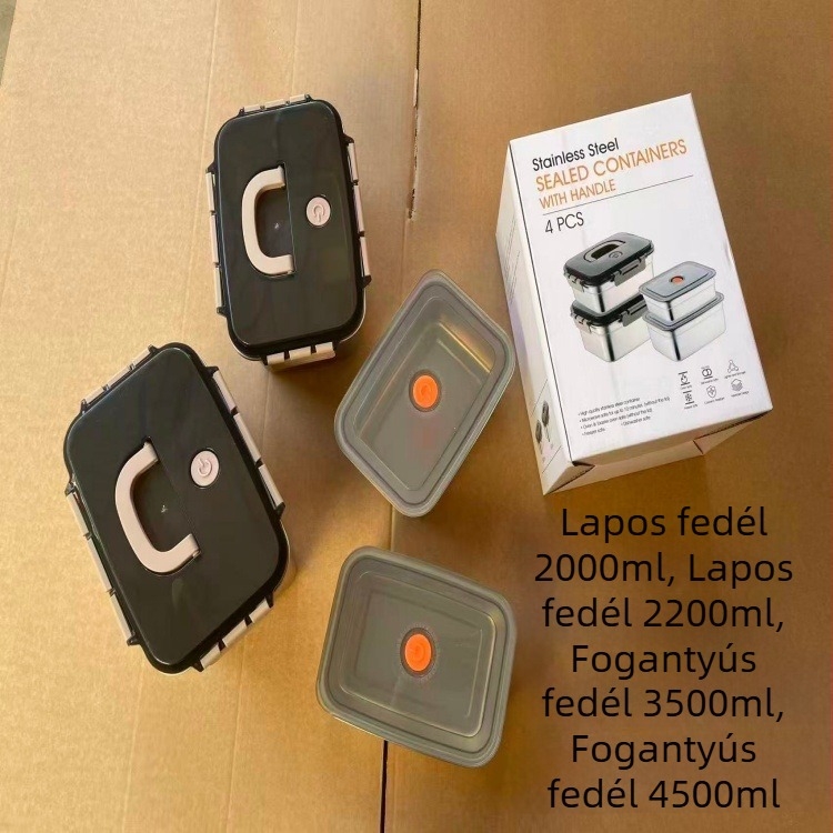 Rozsdamentes acél ebédes doboz fedővel, zárható tárolóedény a frissesség megőrzésére, 3, 5, 6 vagy 8 darabos készlet