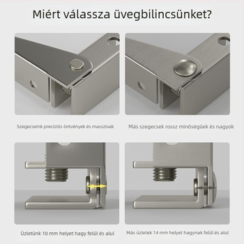 Fúrás nélküli üvegpánt oldalrögzítéssel, felső és alsó bilincs, üvegcsipesz, függőleges forgó tengely a mennyezetről a padlóra, kiállítási és boros szekrényhez, mágneses zár
