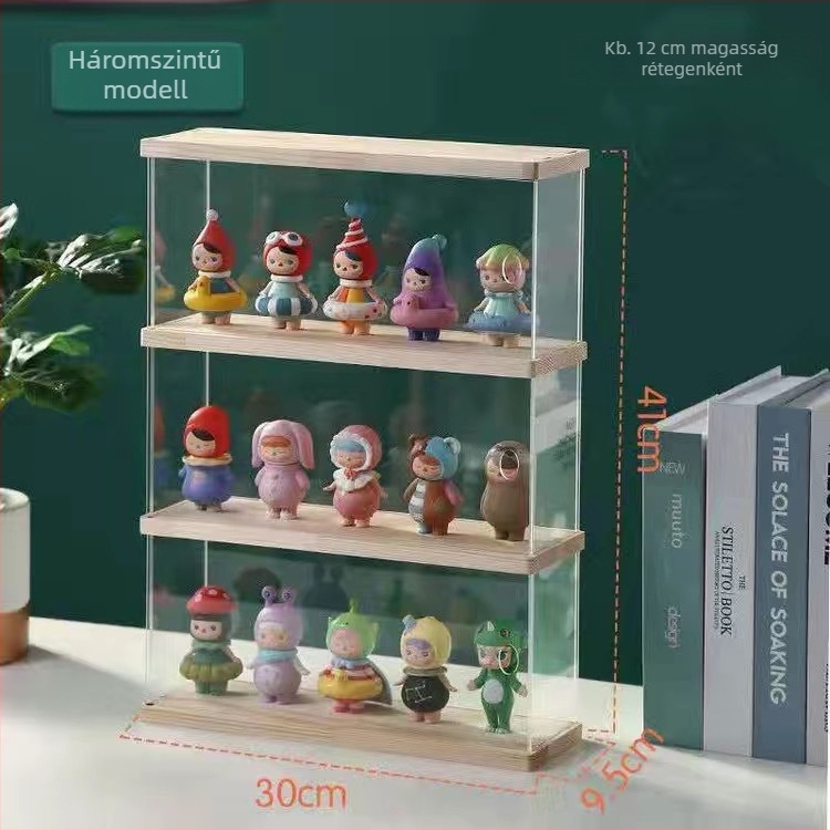 Akril megjelenítő polc blind-box figurákhoz, átlátszó tartóval, asztali kiállítás