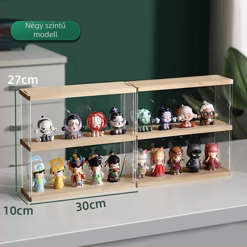 Akril megjelenítő polc blind-box figurákhoz, átlátszó tartóval, asztali kiállítás