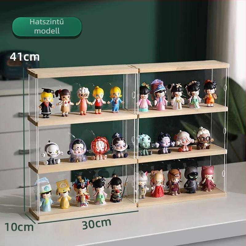 Akril megjelenítő polc blind-box figurákhoz, átlátszó tartóval, asztali kiállítás