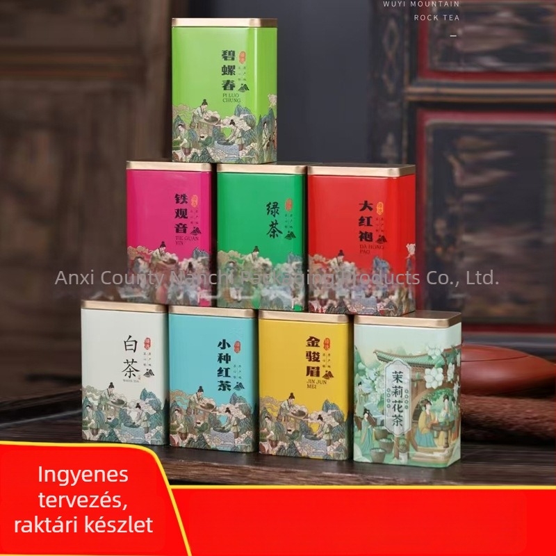 Nordic stílusú négyzet alakú zárható fémdoboz teához, Lapsang Souchong, Jin Jun Mei és Da Hong Pao.