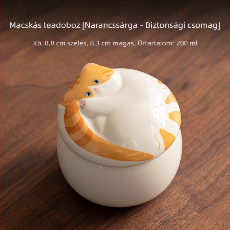 Macska motívumú kerámia teatároló zárható fedéllel, 200 ml, Pu'er és zöld tea számára, aranyos és praktikus teás kiegészítő
