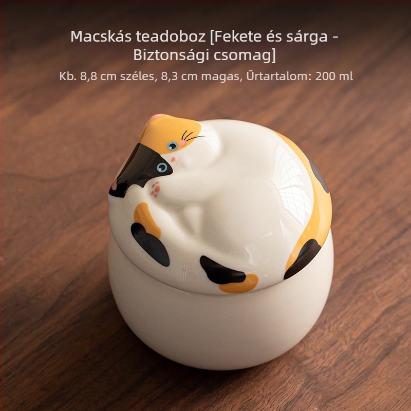 Macska motívumú kerámia teatároló zárható fedéllel, 200 ml, Pu'er és zöld tea számára, aranyos és praktikus teás kiegészítő