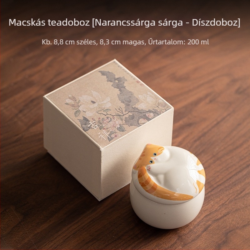 Macska motívumú kerámia teatároló zárható fedéllel, 200 ml, Pu'er és zöld tea számára, aranyos és praktikus teás kiegészítő