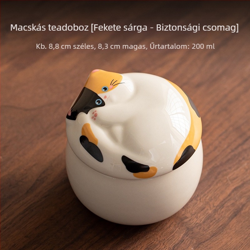 Macska motívumú kerámia teatároló zárható fedéllel, 200 ml, Pu'er és zöld tea számára, aranyos és praktikus teás kiegészítő