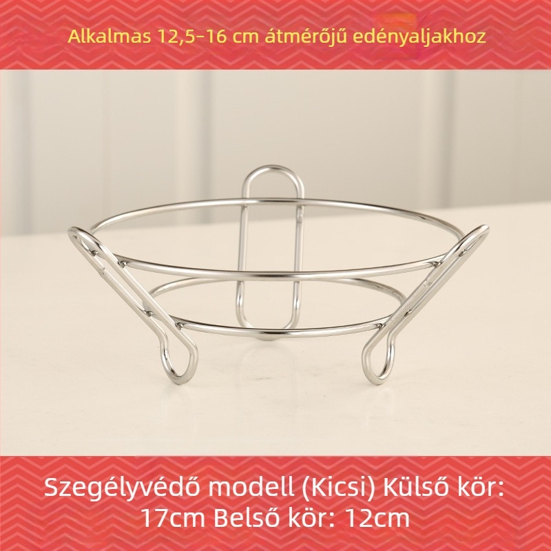 Rozsdamentes acélból készült fazekak tartó polc hőálló alátéttel a munkalapra
