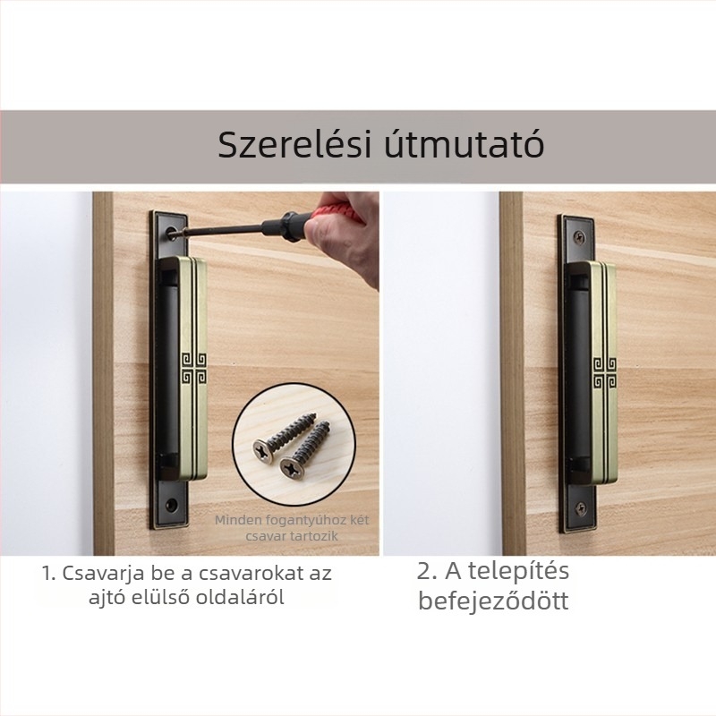 Fúrás nélküli ajtókilincs, retro kelet-ázsiai stílus, cink ötvözet, csúszó és faajtókhoz