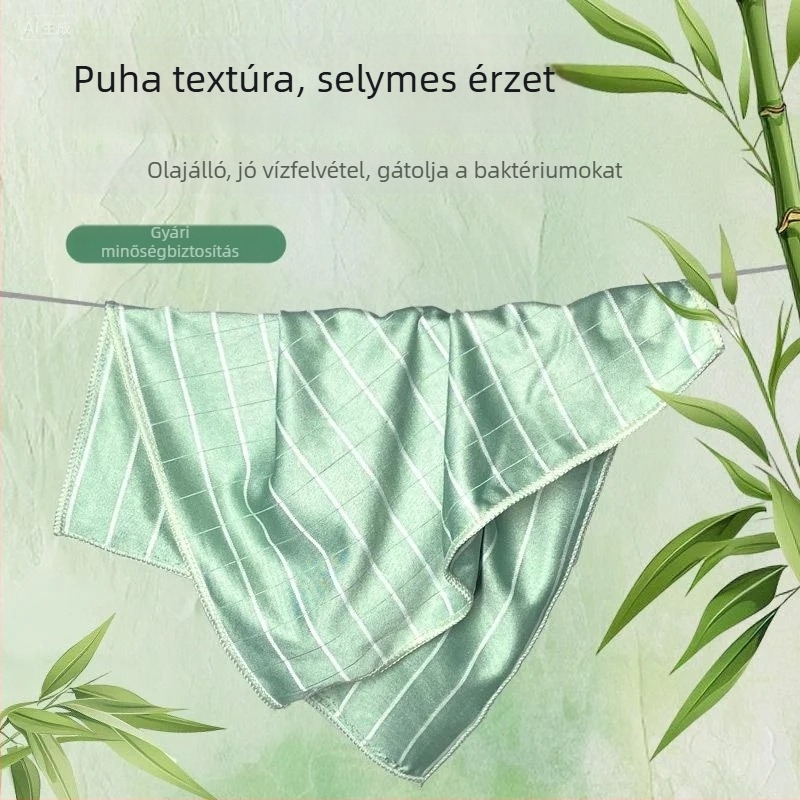 Bambusz rostból készült konyharuha, vastagított változat mosogatáshoz, többfunkciós dörzsölő kendő, antibakteriális