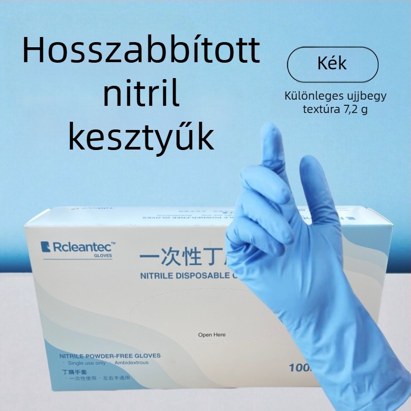 Egyszer használatos nitril kesztyűk, kék, vastágítottak és hosszabbak, otthoni konyhai mosogatáshoz, vízálló és tartós