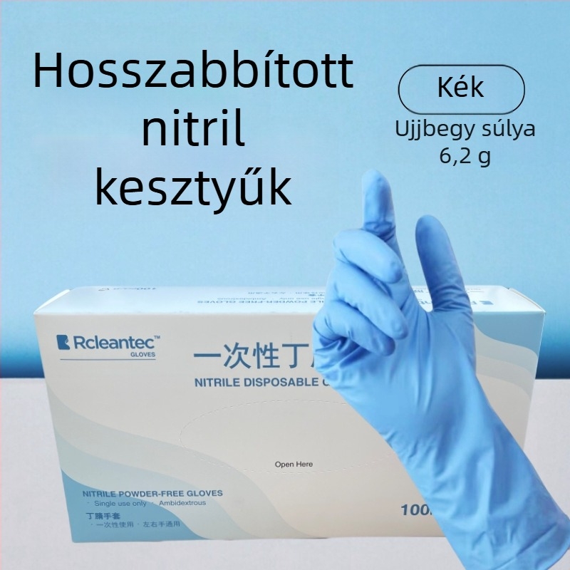 Egyszer használatos nitril kesztyűk, kék, vastágítottak és hosszabbak, otthoni konyhai mosogatáshoz, vízálló és tartós