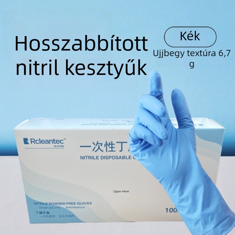 Egyszer használatos nitril kesztyűk, kék, vastágítottak és hosszabbak, otthoni konyhai mosogatáshoz, vízálló és tartós