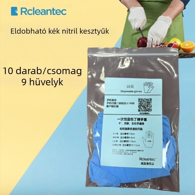 Egyszer használatos nitril kesztyűk, kék, vastágítottak és hosszabbak, otthoni konyhai mosogatáshoz, vízálló és tartós