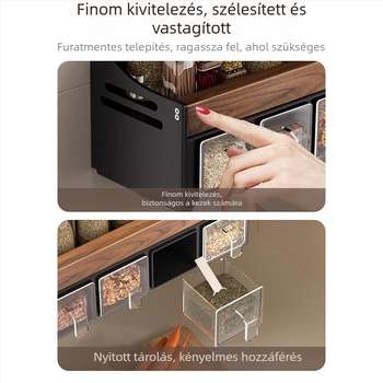 Diófa konyhai falra szerelhető polc fűszerekhez, többfunkciós tárolóállvány, fúrás nélkül, levehető és könnyen tisztítható