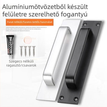 Alumíniumötvözet ajtókezelő fogantyú, fúrás nélkül, lopás elleni védelem, felületre szerelt, tolóajtókhoz, fürdőszobai és fa ajtókhoz