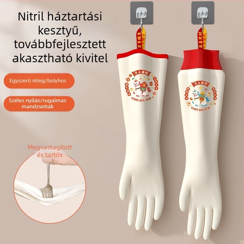 Nitril edénymosó kesztyű felhúzható mandzsettával és velúr béléssel – tartós, vízálló konyhai és mosási feladatokra