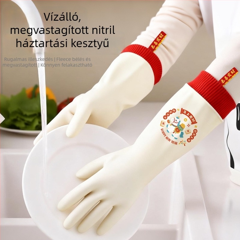 Nitril edénymosó kesztyű felhúzható mandzsettával és velúr béléssel – tartós, vízálló konyhai és mosási feladatokra