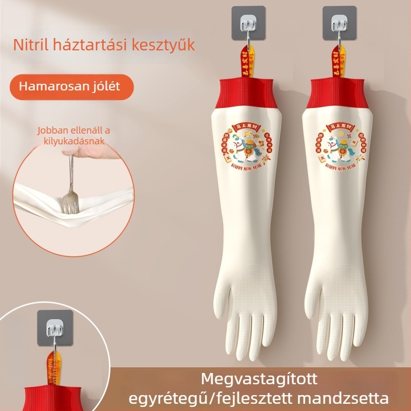 Nitril edénymosó kesztyű felhúzható mandzsettával és velúr béléssel – tartós, vízálló konyhai és mosási feladatokra