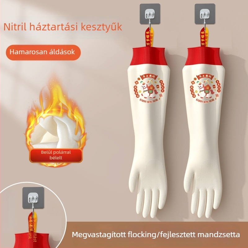 Nitril edénymosó kesztyű felhúzható mandzsettával és velúr béléssel – tartós, vízálló konyhai és mosási feladatokra