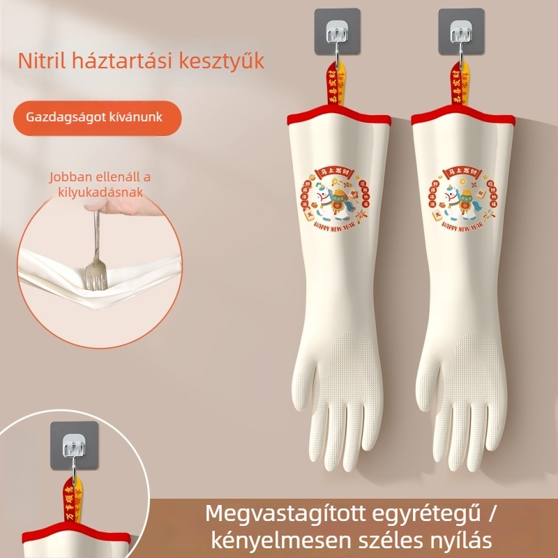 Nitril edénymosó kesztyű felhúzható mandzsettával és velúr béléssel – tartós, vízálló konyhai és mosási feladatokra