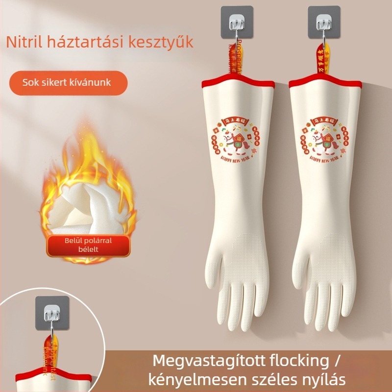 Nitril edénymosó kesztyű felhúzható mandzsettával és velúr béléssel – tartós, vízálló konyhai és mosási feladatokra