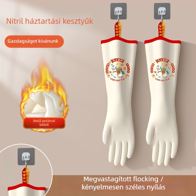 Nitril edénymosó kesztyű felhúzható mandzsettával és velúr béléssel – tartós, vízálló konyhai és mosási feladatokra