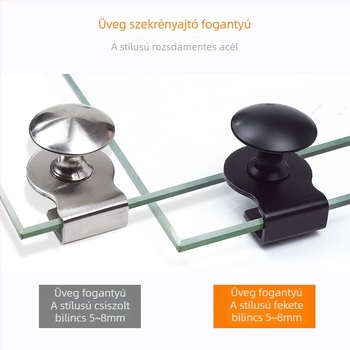Üveg szekrényajtó fogantyú klipsz, 3–6 mm, cinkötvözet, fúrás nélkül