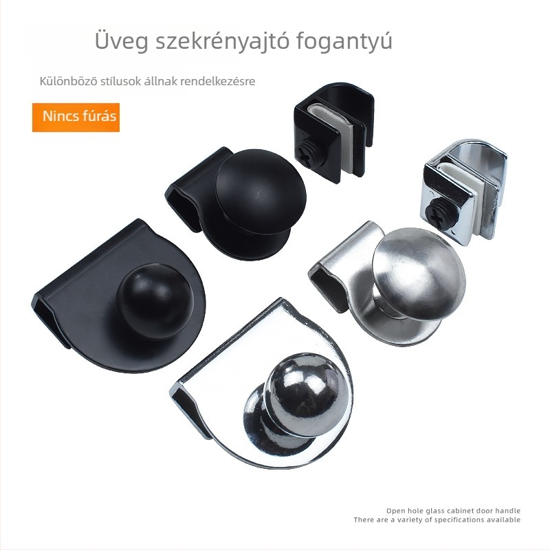 Üveg szekrényajtó fogantyú klipsz, 3–6 mm, cinkötvözet, fúrás nélkül
