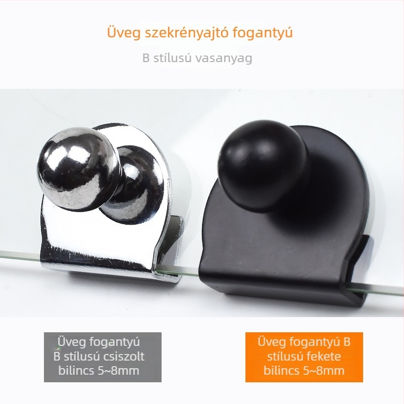 Üveg szekrényajtó fogantyú klipsz, 3–6 mm, cinkötvözet, fúrás nélkül
