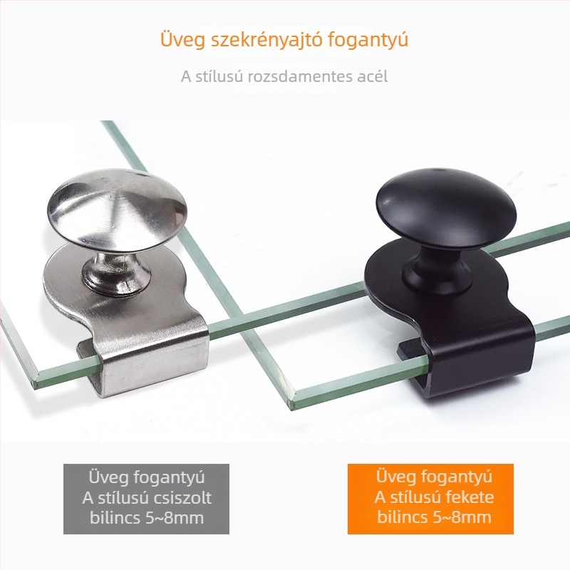 Üveg szekrényajtó fogantyú klipsz, 3–6 mm, cinkötvözet, fúrás nélkül