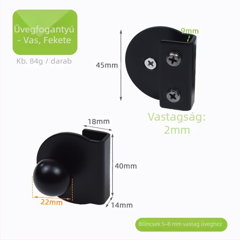 Üveg szekrényajtó fogantyú klipsz, 3–6 mm, cinkötvözet, fúrás nélkül