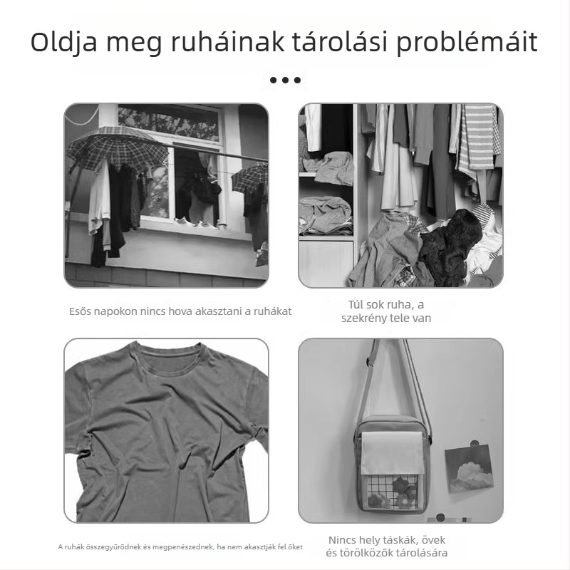 Rozsdamentes acél ruhafogas kollégiumhoz — ágy melletti kampó, felső ágyhoz és beltéri szárításra
