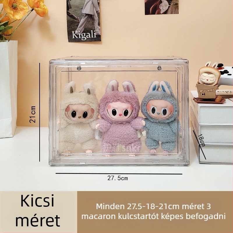 Labubu babák akril kiállító szekrénye porvédő fedéllel; tároló és kiállító doboz Bubble Mart figurákhoz