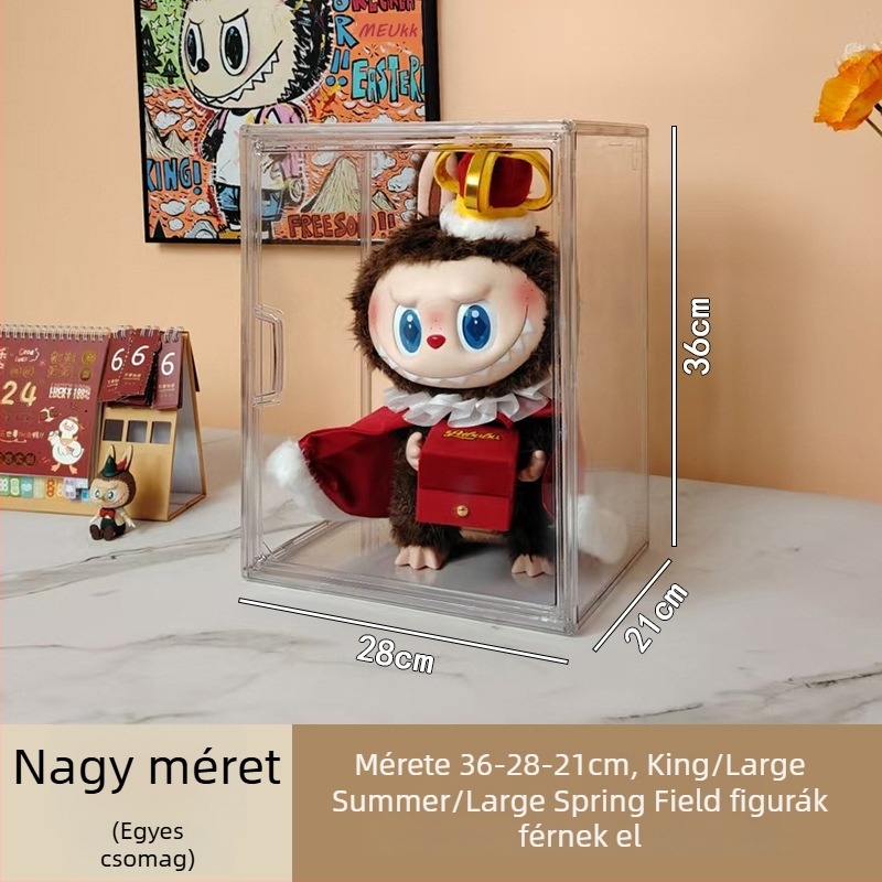 Labubu babák akril kiállító szekrénye porvédő fedéllel; tároló és kiállító doboz Bubble Mart figurákhoz
