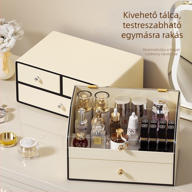Porálló bőr sminktároló asztal nagy kapacitású fiókokkal a bőrápolási termékekhez és sminkhez