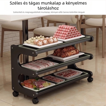 Könnyen mozgatható bambuszból készült tárolóállvány kerékkel hot pot és barbecue éttermek számára