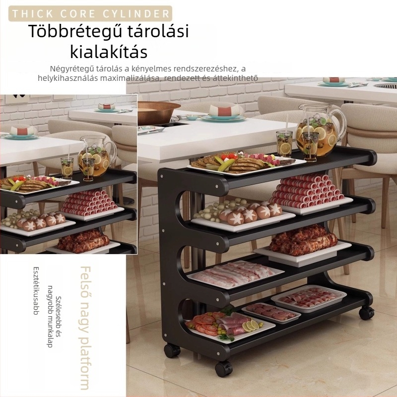 Könnyen mozgatható bambuszból készült tárolóállvány kerékkel hot pot és barbecue éttermek számára