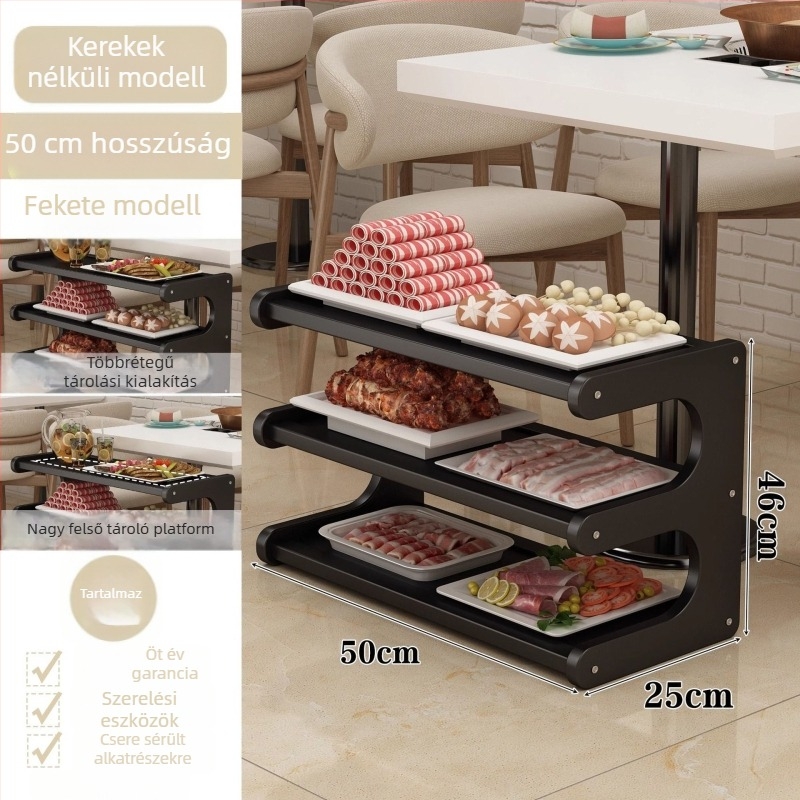 Könnyen mozgatható bambuszból készült tárolóállvány kerékkel hot pot és barbecue éttermek számára