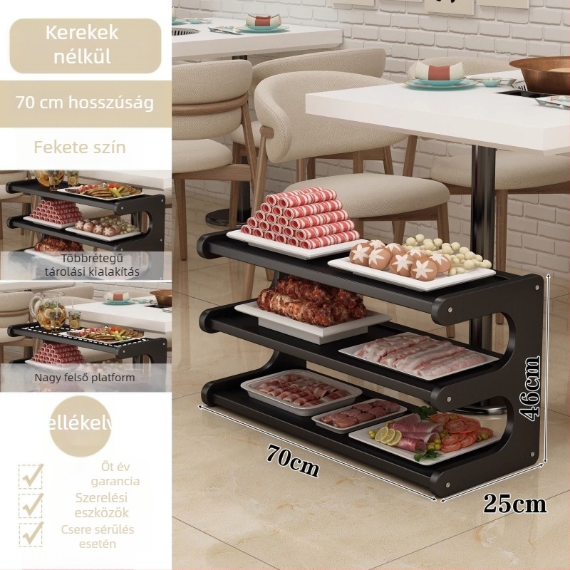 Könnyen mozgatható bambuszból készült tárolóállvány kerékkel hot pot és barbecue éttermek számára