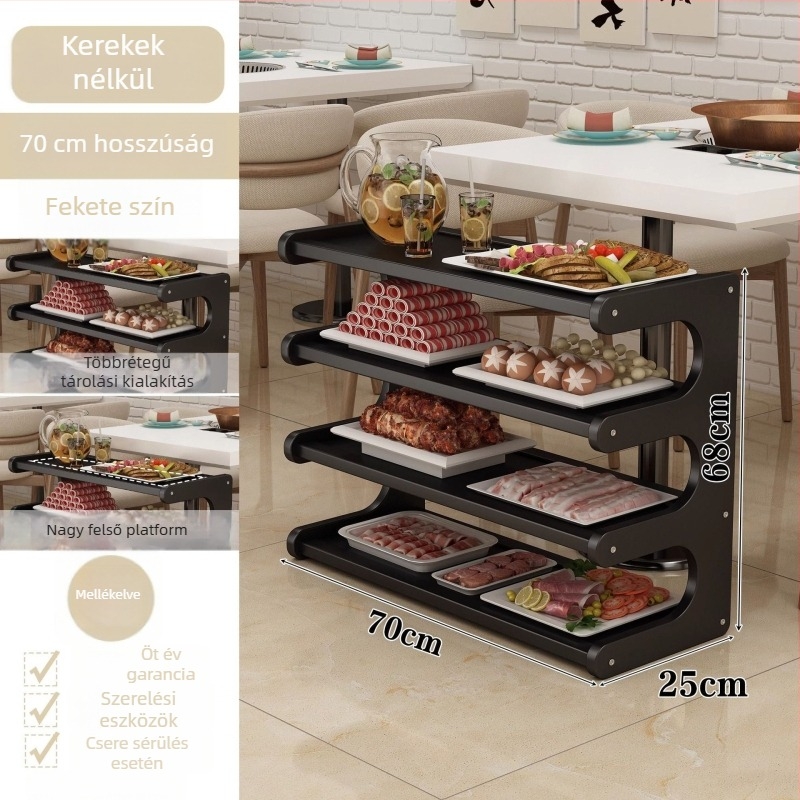 Könnyen mozgatható bambuszból készült tárolóállvány kerékkel hot pot és barbecue éttermek számára