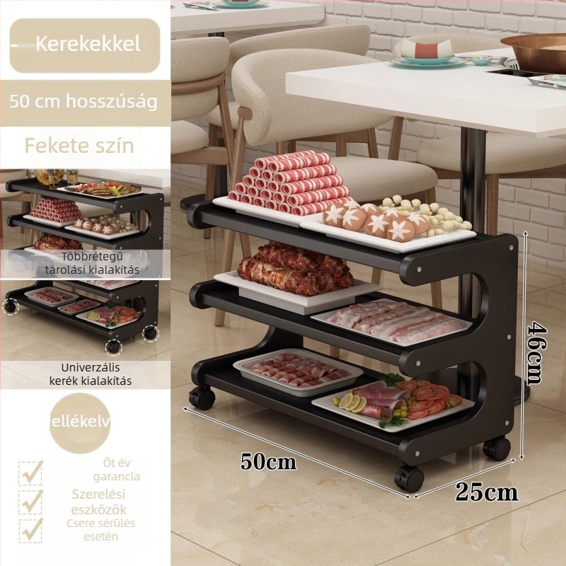Könnyen mozgatható bambuszból készült tárolóállvány kerékkel hot pot és barbecue éttermek számára