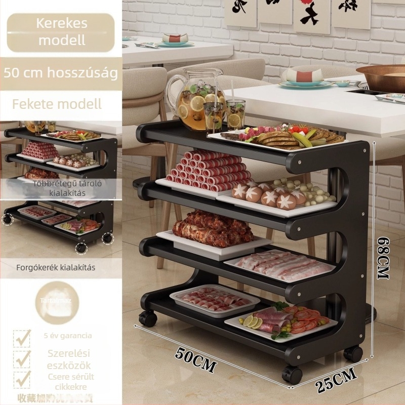 Könnyen mozgatható bambuszból készült tárolóállvány kerékkel hot pot és barbecue éttermek számára
