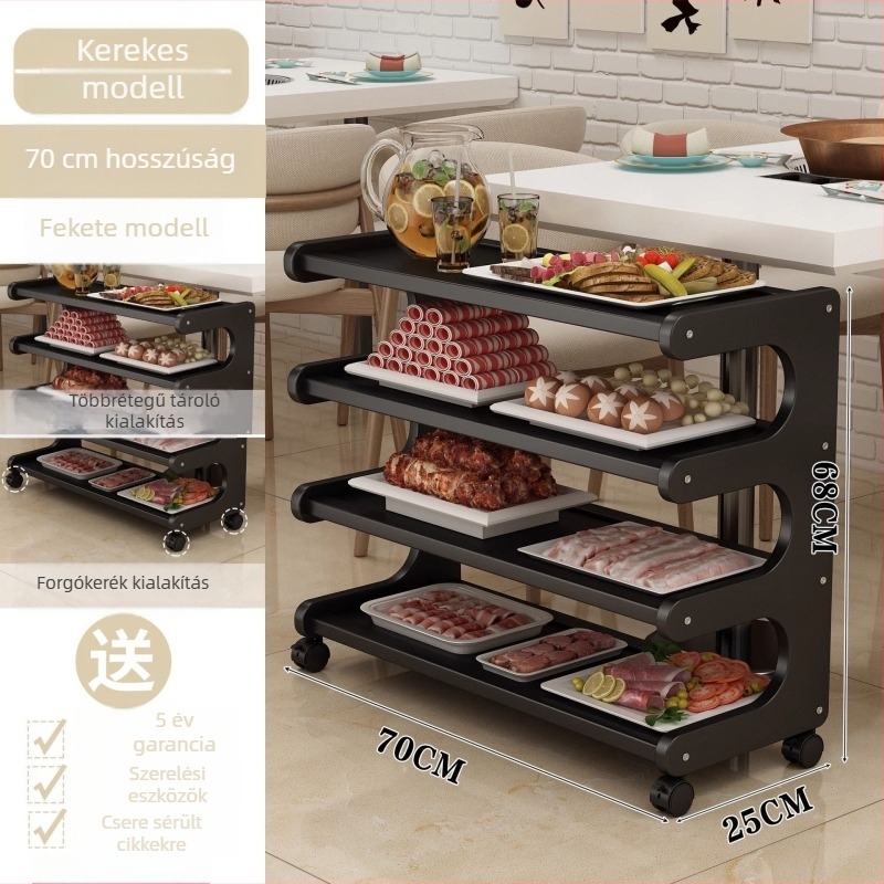 Könnyen mozgatható bambuszból készült tárolóállvány kerékkel hot pot és barbecue éttermek számára
