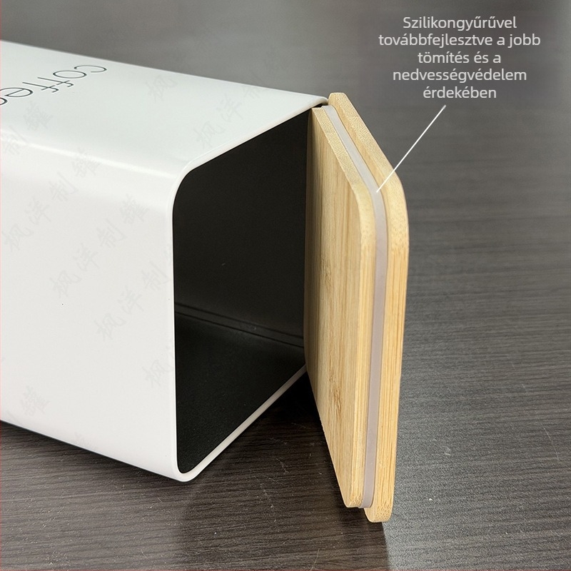 Starbucks-stílusú kávészemek bambuszfedeles fémdobozban, kávé, cukorkák és tea számára