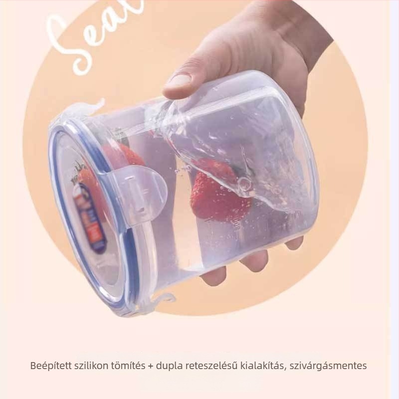 Átlátszó PP műanyag élelmiszer-tároló edény fedővel, szivárgásbiztos, 800-1000 ml, zabhoz és gabonafélékhez