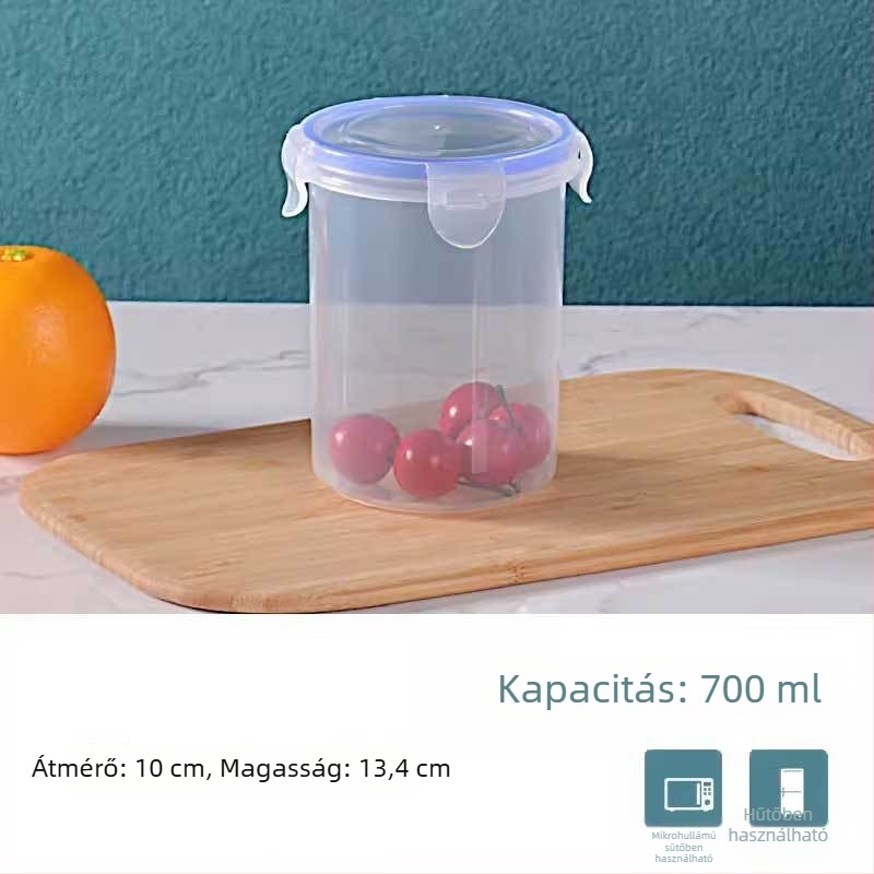 Átlátszó PP műanyag élelmiszer-tároló edény fedővel, szivárgásbiztos, 800-1000 ml, zabhoz és gabonafélékhez