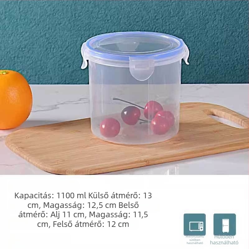 Átlátszó PP műanyag élelmiszer-tároló edény fedővel, szivárgásbiztos, 800-1000 ml, zabhoz és gabonafélékhez
