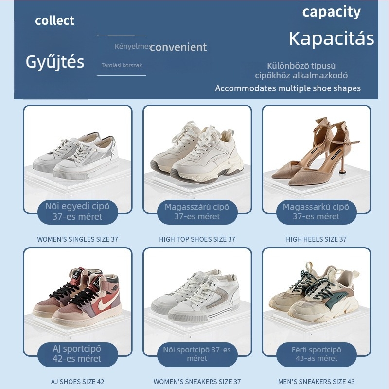 Hi Du átlátszó PP műanyag cipősdoboz fiókkal és billenthető fedéllel, 18L, 34×26×19 cm